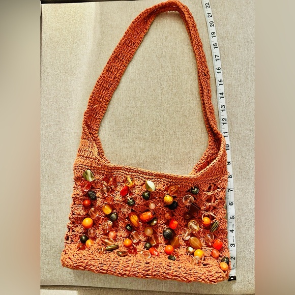Cappelli Straworld Orange Jeweled Large Beads Shoulder or Handbag Purse 22 X 11” - Picture 6 of 7